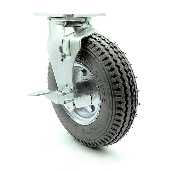 8 Inch Gray Pneumatic Wheel Swivel Caster with Brake